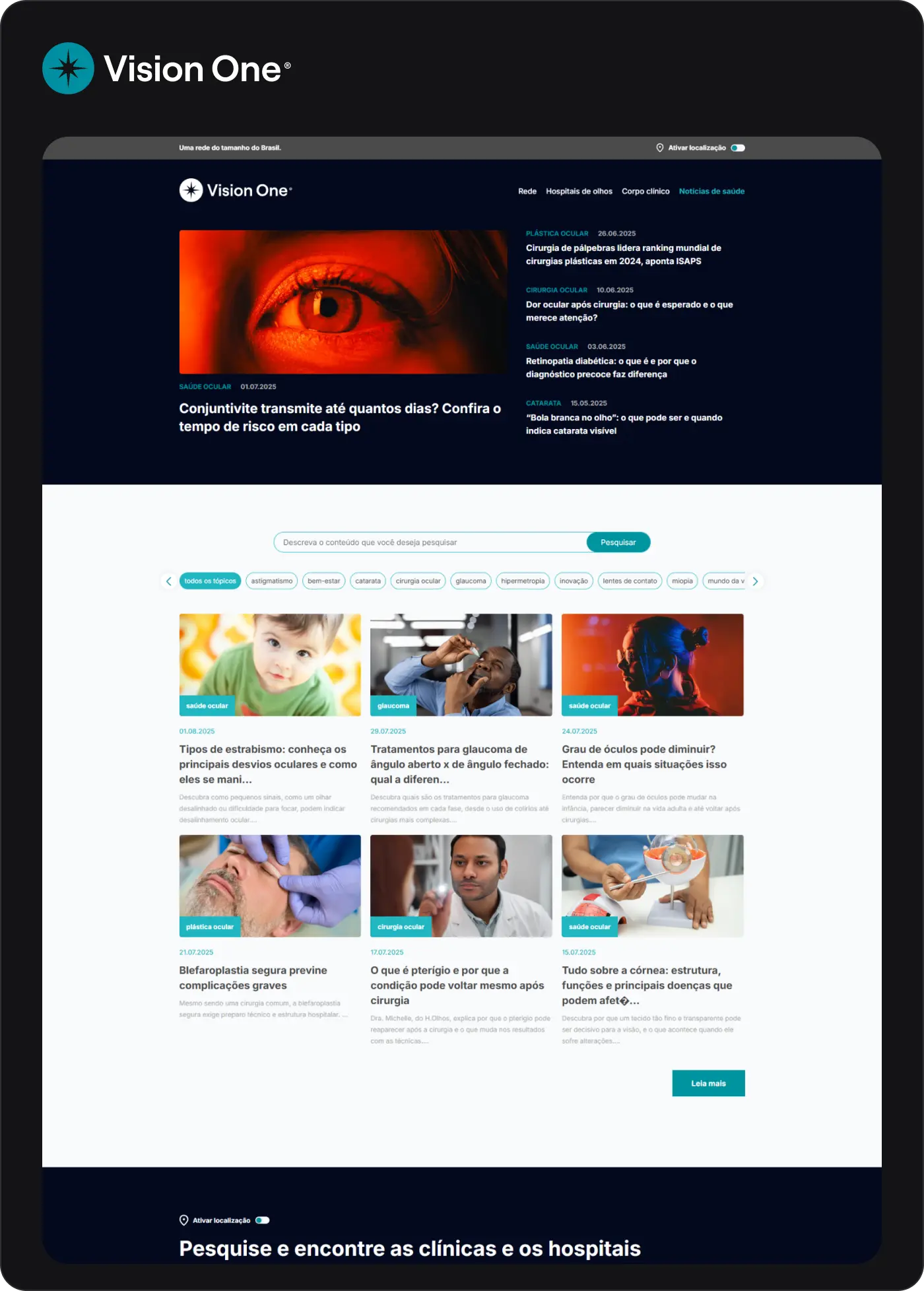 printscreen de site da Vision One, Blog da Vision One Notícias de Saúde