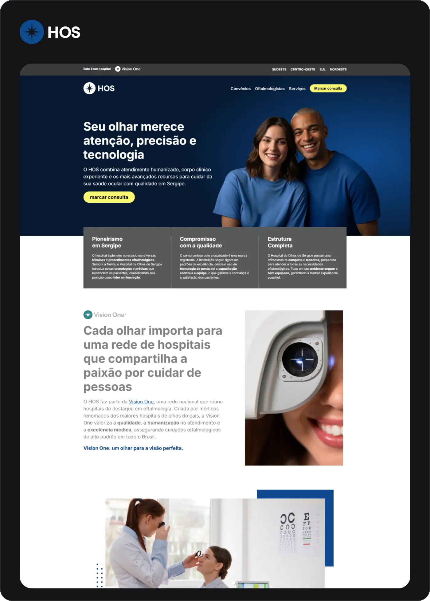 printscreen de site da Vision One, HOS Hospital de Olhos de Sergipe