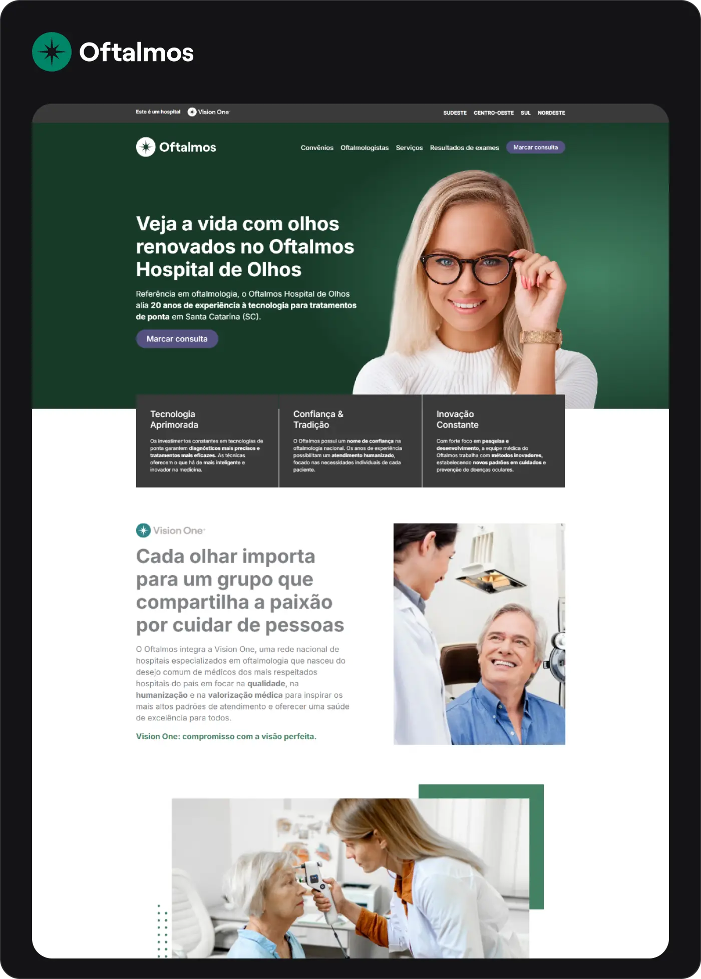 printscreen de site da Vision One, Oftalmos