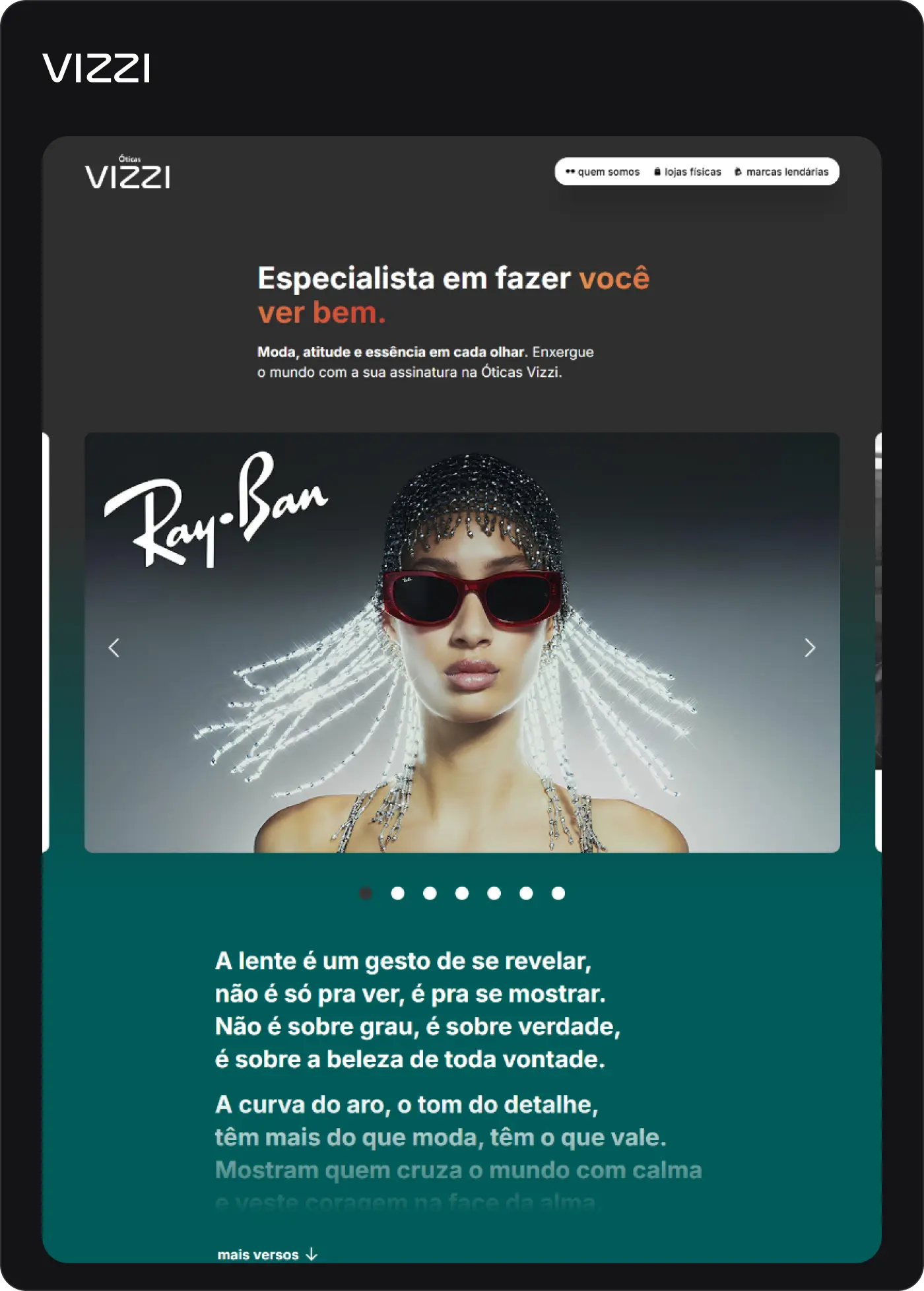 printscreen de site da Vision One, Vizzi Óticas